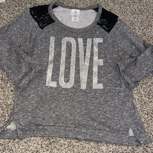 Womens juniors sweater Black Lace Detail and Scoop Neckline silver LOVE design